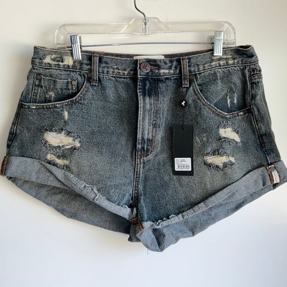 NWT One Teaspoon Bandits Jean Shorts Size 32  Memphis Distressed Mid Waist - Picture 1 of 14